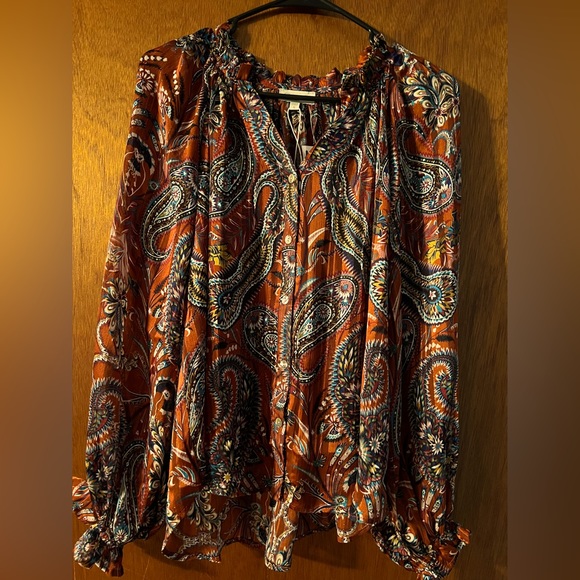 Chenault Tops - Rust and Navy Boho top Sz. Med
